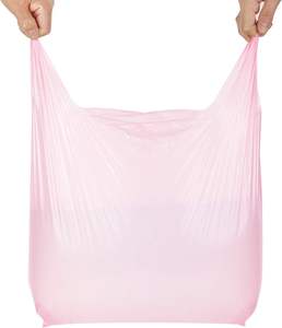 Sacs de T-shirt en plastique rose avec poignées, sacs d'épicerie pour supermarché, restaurant, 12x20 pouces (50 pièces) - Product Image 3