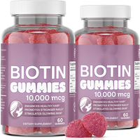 Gummies de biotine 10000mcg à marque privée OEM, 60 pièces, saveur fraise, pour la beauté, favorisant la croissance des cheveux, la santé des ongles et de la peau