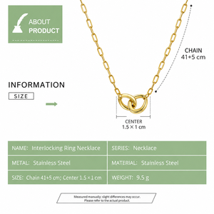 Collier pendentif minimaliste en acier inoxydable avec anneaux entrelacés plaqué or et chaîne à maillons argentés, unisexe, pour tous les jours - Product Image 3