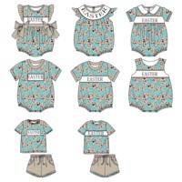 Vêtements pour enfants personnalisés Qingli OEM, vêtements pour bébés filles de haute qualité, smocks à bulles faits à la main, imprimé lapin et œufs de Pâques