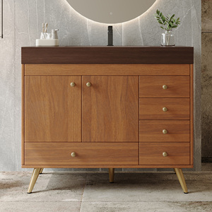 Mid-Century Modern Steel Hotel Gym Bathroom Vanity LED Mirror Drawers Freestanding <b>Bath</b> Vanity Set <b>Storage</b> - Product Image 3