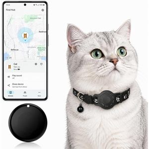 Collar GPS para Mascotas, Rastreador para Gatos, Negro, Impermeable, Bluetooth, Rastreo en Tiempo Real, Compatible con Android, Compatible con Google Find My, Sin Cuota Mensual - Product Image 1