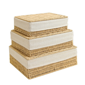 Paniers cadeaux <span class=keywords><strong>en</strong></span> papier <span class=keywords><strong>avec</strong></span> <span class=keywords><strong>couvercle</strong></span> <span class=keywords><strong>en</strong></span> osier rangement plat <span class=keywords><strong>en</strong></span> <span class=keywords><strong>rotin</strong></span> bacs de rangement tissé organisateur boîte pour étagère placard chambre - Product Image 1