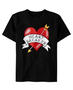 Camiseta con estampado de Heart Breaker, ropa negra de manga corta con cuello redondo, estilo informal para niños - Product Image 1
