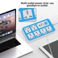 Multiprise universelle 6 prises avec 2 ports USB-A/1 port USB-C, protection contre les surtensions, indice IP22, fonction sécurité enfant, câble de 2 m pour la maison et le bureau