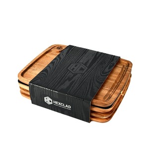 Juego de bandejas de servir de madera de acacia, paquete de 4, bandeja rectangular de madera para servir alimentos - Product Image 5