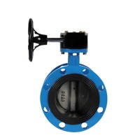 Vanne papillon à double bride en fonte ductile avec joint en caoutchouc souple pour boîte de vitesses manuelle, haute température, pour eau, gaz, huile, milieux acides