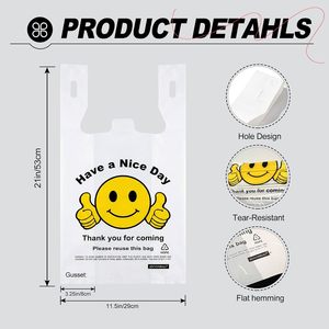 Plastic T-Shirt <b>Bags</b> 11.5 x 6.5 x 21 In HDPE Reusable Grocery <b>Bags</b> With Handles Smiley Design - Product Image 6