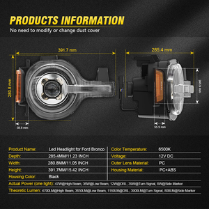 ไฟหน้าโปรเจคเตอร์ LED สำหรับรถกระบะ พร้อมวงแหวนสีขาว/เหลืองอำพัน สำหรับรถฟอร์ด บรอนโก ปี 2021+ ไฟเลี้ยวแบบ Big Bend Sequential - Product Image 2