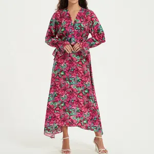 Yeni tasarım kadın Bohemian Midi elbise v yaka kontrast renk nefes şifon özel yaz tarzı fabrika doğrudan