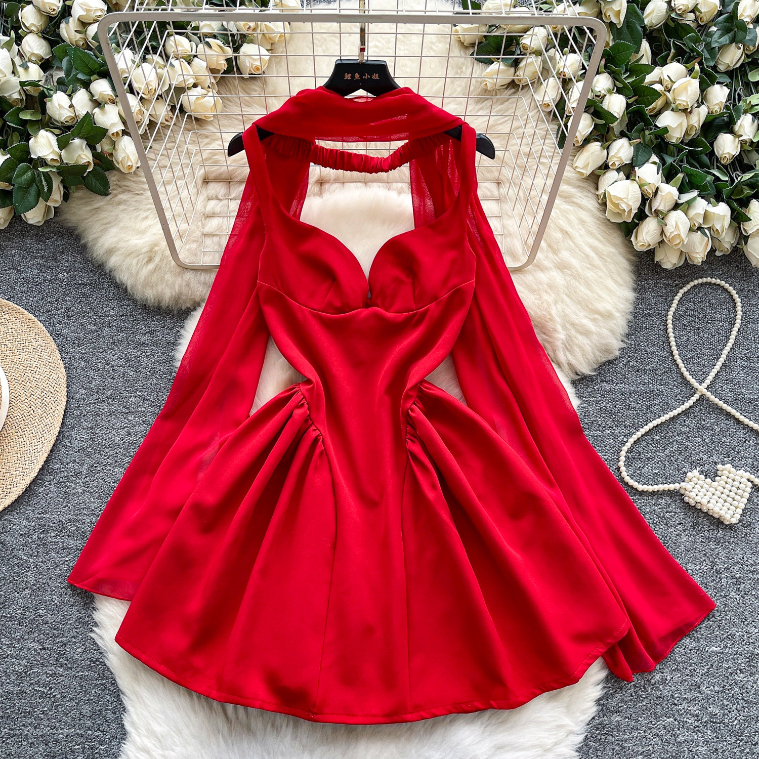 knee length dresses for ladies Danaé ribbon-design flared mini dress