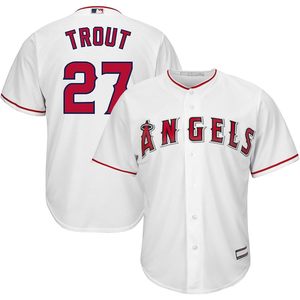 FOXA <span class=keywords><strong>Mike</strong></span> <span class=keywords><strong>Trout</strong></span> Los Angeles Angels Maillot de joueur blanc pour jeunes de 8 à 20 ans, col de baseball anti-humidité - Product Image 1