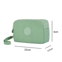 Dompet Koin & Tas Kunci Tahan Air Uniseks PU/Nilon Mini, Tempat Kartu Tiga Lapis, Tas Headphone Portabel Pendek 12X8Cm