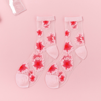 Chaussettes transparentes d'été à fleurs fantaisie bon marché Chaussettes fines pour femmes Vente en gros de bas élégants en verre noir