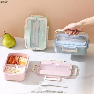 Stackable Bento Box dành cho người lớn ăn trưa Box Kit với Spoon & Fork, 3 ngăn rơm lúa mì bữa ăn Prep container - Product Image 6