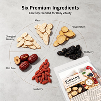 Sachets de Tisane aux Herbes Ginseng, Goji, Jujube, Maca, Mûrier et Polygonatum, Emballés Individuellement, Dose Unique, OEM, Marque Privée