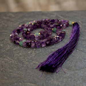 Collana Mala con Perline di Ametista e <span class=keywords><strong>Acquamarina</strong></span>, 108 Perle con Nappa, Gioiello Religioso Buddista per Preghiera, Unisex - Product Image 1