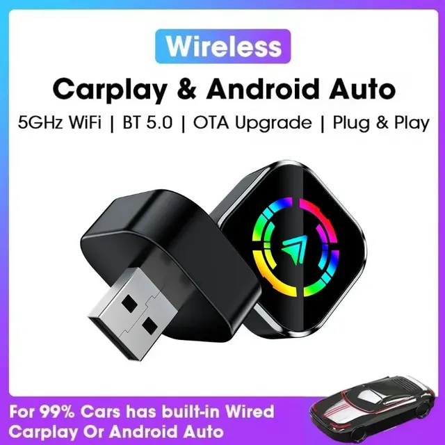 Wireless 2 in 1 Carplay Android Auto Adapter Auto Connect Stable Plug and Plug Smart AI Box Wireless Car Play Dongle