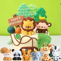 Décoration de gâteau en résine animaux de la jungle, lion, girafe, singe, éléphant, pour baby shower, premier anniversaire, cadeau mignon