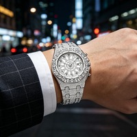 Montre Homme Personnalisée Iced Out, Cadran Entièrement Pavé de Cristaux Verts, Style Hip Hop Bling, Mouvement Quartz, Chiffres Arabes, Bracelet Métallique, Reloj Masculin