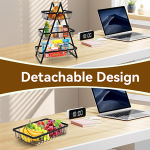 Factory Direct Sales Fruit <b>Basket</b> <b>Stackable</b> Storage Hanging Metal Wire <b>Baskets</b> for Kitchen Countertop Organizer - Product Image 4