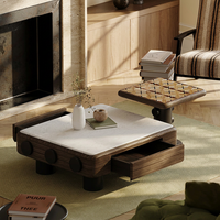 Ensemble de table basse et table à thé de luxe haut de gamme en bois massif de style mid-century, couleur personnalisable pour salon, villa, montage facile à domicile