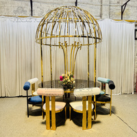 Meubles Offre Spéciale d'événements de fête de mariage table à manger en verre en acier inoxydable doré avec arc de décor en cristal doré et clair