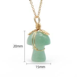 Cadena chapada en oro de 18 quilates, collar con colgante de seta envuelto en alambre de cuarzo ágata de cristal de piedra <span class=keywords><strong>Natural</strong></span> para mujeres y hombres - Product Image 3