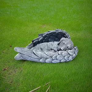 Ornement commémoratif en résine sur le thème du chien <span class=keywords><strong>nid</strong></span> de plumes et pose angélique peinte à la main cour <span class=keywords><strong>d</strong></span>écorative Statue du souvenir pour <span class=keywords><strong>animaux</strong></span> de compagnie - Product Image 2