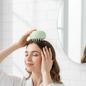 Brosse de massage du cuir chevelu humide et sec, 24 nœuds de massage en silicone, relaxation capillaire sous la douche, stimulation du cuir chevelu irrité, spa à domicile, design macaron mignon - Product Image 1