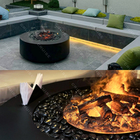 CRUISE True Fire BBQ Madera/Gas/Alcohol/Atomización Núcleo personalizado 700mm Rectángulo Fogata al aire libre Estufa redonda Mesa con vidrio