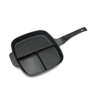 New Cast Aluminum 3 Sections Divided Skillet Non-stick Coating Grill Pan 5 in 1Magic Breakfast Frying Pan Gas Induction cooker