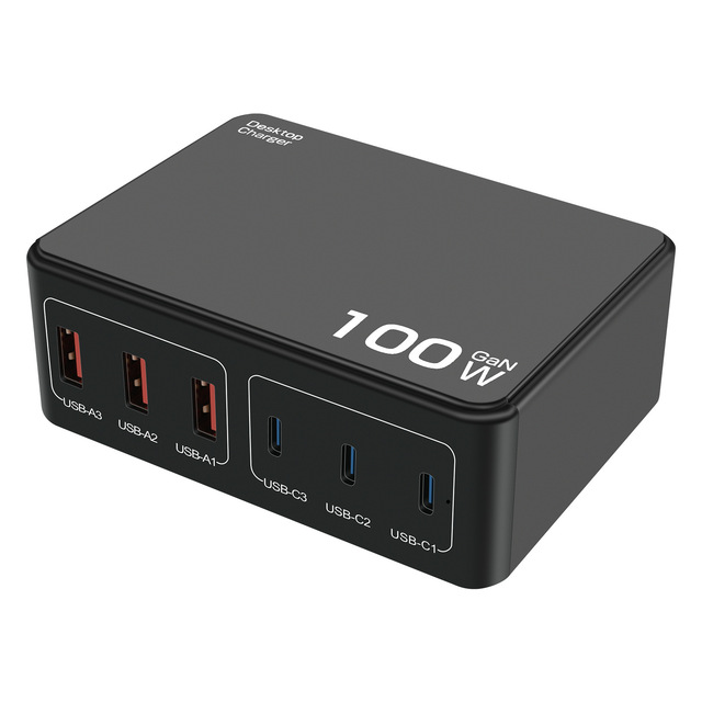 Hot-Selling 100W Desktop Charging Station 3Pd+3Usb Multi-Port Charger Universal for Laptops Tablets Popular Electric Charging