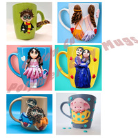 Tasse Upclay New Bone China avec poupée personnalisée en argile polymère faite à la main Clayart tasses et tasses personnalisées