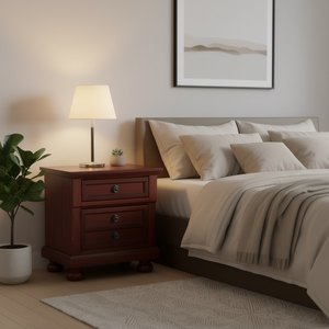 Cherry Wood Nightstand 3 Drawers Modern Bedroom Furniture <b>Storage</b> <b>Side</b> <b>Table</b> for Spacious Interiors - Product Image 2