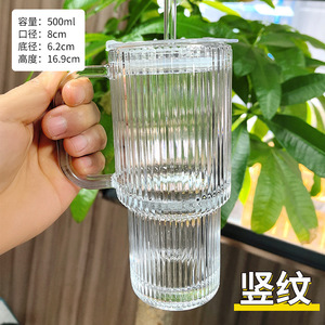 كوب زجاجي بسعة كبيرة مع مقبض وقش تصميم عصري للفتيات للقهوة في المكتب والماء مع غطاء للحفلات - Product Image 6