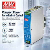 MEANWELL NDR-75-24 24VDC Industrial DIN Rail PSU 90-264VAC Casing Logam untuk Panel PLC Otomasi Pabrik