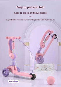 Trottinette pliable 2-en-1 pour enfants, avec siège et glissière, 3 roues, musique et lumières, pour garçons et filles de 1 à 10 ans - Product Image 3