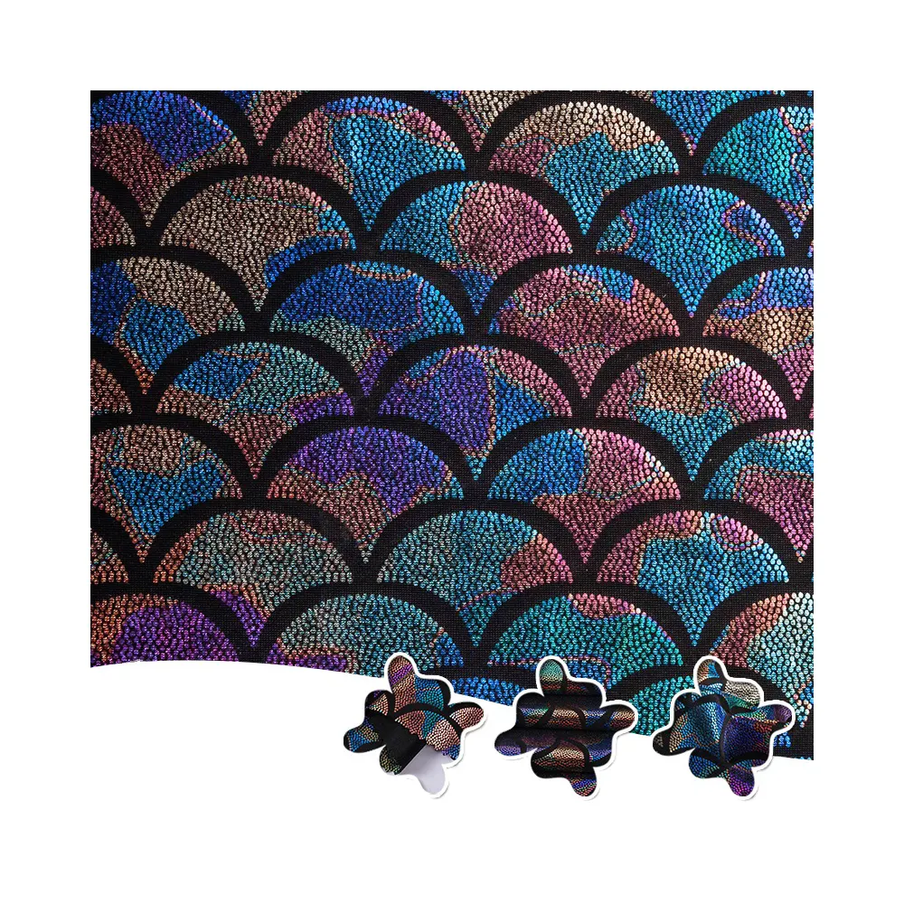 Kain putri duyung skala warna-warni spandeks Hologram 2 arah kain elastis untuk rok ekor tas tangan dekorasi kain meja