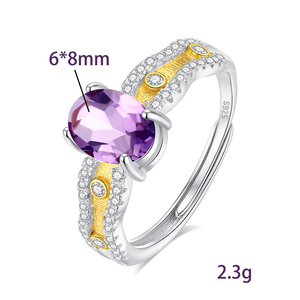 Anillo de Compromiso Ajustable de Dos Tonos en Plata 925 Chapado en Oro Vintage, con Piedra Natural Ovalada de Alta Calidad de 6*8mm - Product Image 6