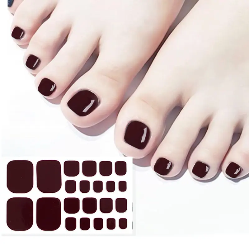 Simple Design Available Solid Color Full Foot Nail Art Polish Stickers Adhesive Toe Strips Wraps Decals