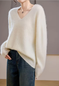 Maglioncino <span class=keywords><strong>in</strong></span> <span class=keywords><strong>Cashmere</strong></span> da <span class=keywords><strong>donna</strong></span> morbido a maniche lunghe stile Mongolia con scollo a V - Product Image 3