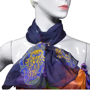 Groothandel Custom Navy Blue Lange Zijden Chiffon Sjaal Met Logo Voor Vrouwen