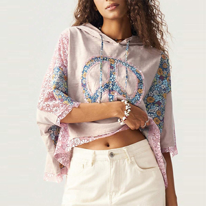 Осенний винтажный Повседневный Женский пуловер в богемном стиле с цветочным принтом в стиле пэчворк с длинным рукавом Толстовка с капюшоном индивидуальный дизайн вязаная уличная одежда - Product Image 1