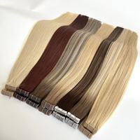 Extensions de cheveux vierges Remy à double trame, lisses, européennes, avec bandes adhésives fines invisibles, 100g, toutes couleurs