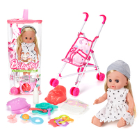 Poupée Bébé Mignonne de 14 Pouces avec 12 Sons, qui Boit et Fait Pipi, Ensemble d'Accessoires pour Poussette, Jouets d'Imitation pour Enfants Filles