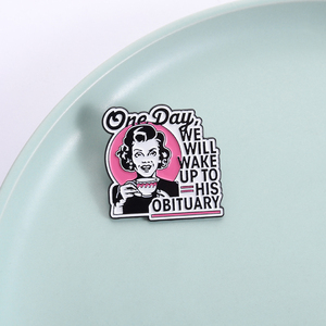Broche Esmaltado con Frase Divertida de Humor Oscuro Retro: Un Día Despertaremos para Leer su Obituario, Broches, Insignias para Bolsos y Solapas, Joyería, Regalos - Product Image 1