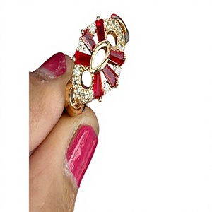 Women's Flower <b>Cocktail</b> <b>Ring</b> 18K <b>Gold</b> Plated Cubic Zirconia Red Emerald Cut Pave Setting Glam Party Jewelry - Product Image 2