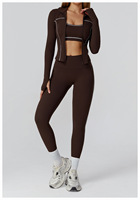 Ensemble de yoga 3 pièces respirant sans couture pour femme RUIQUWIN, leggings de sport taille haute et veste avec fermeture éclair et design patchwork