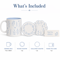 Ensemble de tasses à café en porcelaine personnalisées 11oz, design floral minimaliste moderne, sous-verres, emballage avec logo personnalisé, cadeaux d'affaires